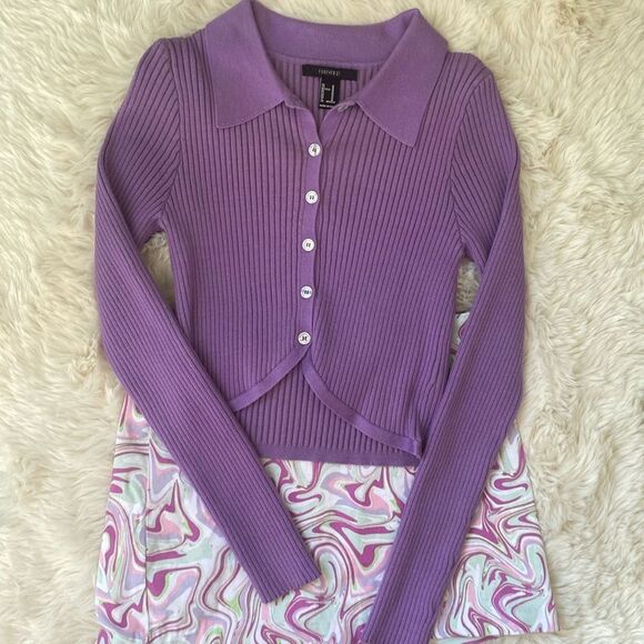 Forever 21 Purple Cropped Chunky Ribbed Cardigan - Picture 1 of 7